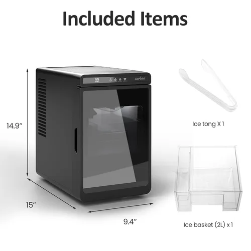 Miniatura 9 de Sunvivi Máquina de hielo transparente, máquina de hielo compacta para encimera, producción rápida de hielo de 10 minutos, autolimpieza, luz LED