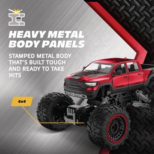Miniatura 3 de Camioneta RC 4WD Heavy Metal RAM 1500 - Escala 1:14, cuerpo de metal estampado con licencia oficial, tracción total 4x4, control remoto de función