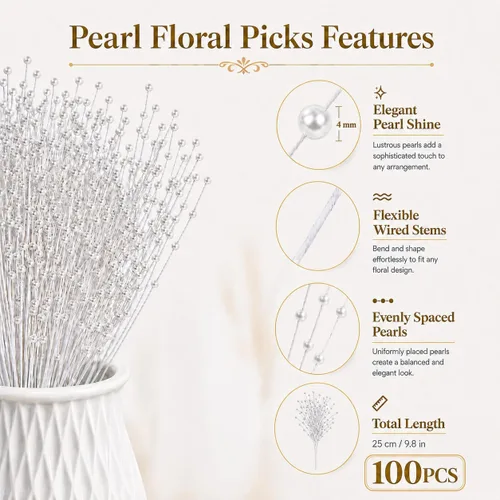 Miniatura 2 de 100 piezas de palo de cuentas para novia, boda, decoración de fiesta, 0.157 in, relleno de florero, palitos de perlas de 0.157 in, selecciones