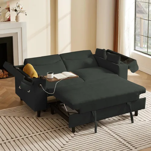 Miniatura 12 de hansones Sofá cama extraíble multifuncional de 66 pulgadas con mesa auxiliar oculta, reposabrazos de almacenamiento, puerto de carga integrado