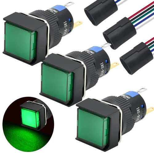 Miniatura 9 de 3 unids 0.630 in interruptor de botón momentáneo rectángulo 12V DC LED luz verde certificación UL 5/8 "agujero de montaje 1NO 1NC SPDT 5pin
