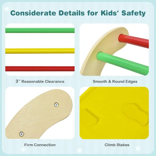 Miniatura 6 de Costzon Juguetes de escalada para niños pequeños, estructura de escalera Montessori de madera 3 en 1 con rampa de escalada en roca/acolchado, juego