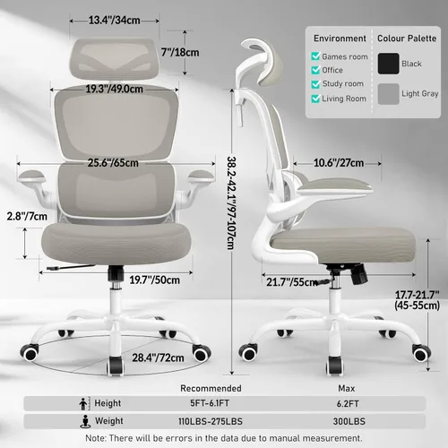 Miniatura 2 de BESTFAIR Silla de oficina ergonómica de respaldo alto, silla de escritorio de malla transpirable con soporte lumbar, reposacabezas ajustables