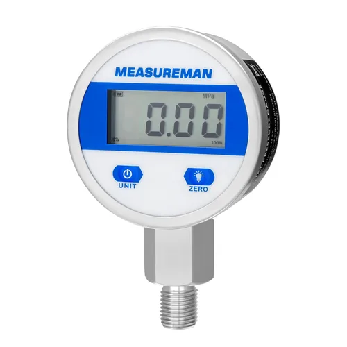 MEASUREMAN Dial de 2-1/2", manómetro industrial hidráulico digital con montaje inferior NPT de 1/4", caja de acero inoxidable y conexión,