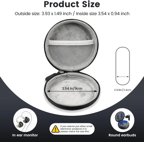 Miniatura 5 de Estuche circular para auriculares con cable, funda rígida de EVA con cremallera, compatible con monitor de oído, KZ ZS10 PRO IEM, Shure SE215-CL