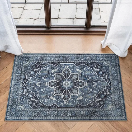 Miniatura 48 de Bloom Rugs Caria Alfombra Lavable Antideslizante de 7 pies - Azul/Carbón Alfombra Tradicional para Entrada, Pasillo, Baño y Cocina - Tamaño Exacto