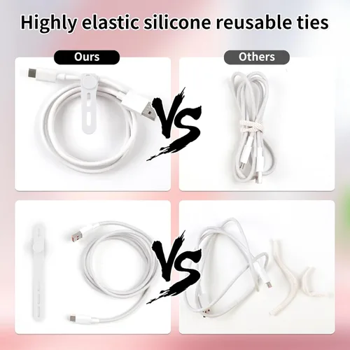 Miniatura 4 de Oligei 25 bridas de silicona para cables, reutilizables, de alta elasticidad para cables eléctricos, organizador de cables para auriculares
