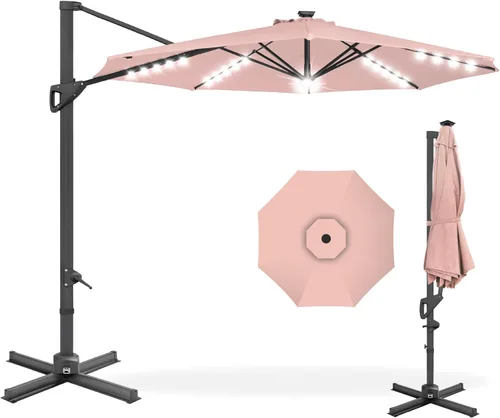 Miniatura 9 de Best Choice Products Sombrilla Solar LED Voladiza de 10 pies para Patio, Rotación de 360 Grados, Sombrilla Colgante Descentrada de Mercado para Gris