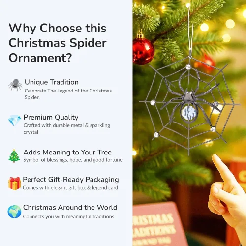 Miniatura 3 de Ornamento colgante de araña negra de Matashi para árbol de Navidad con cristales azules y transparentes – Decoración de telaraña de araña