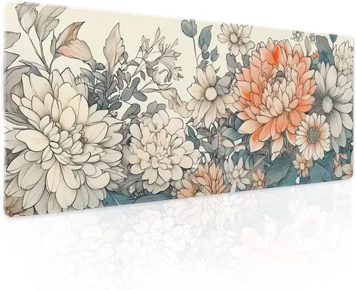 Miniatura 46 de Alfombrilla de mouse negra estética vintage para juegos botánicos, extendida, bonita planta verde bosque, naturaleza, floral, grande