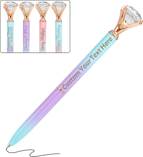 Miniatura 10 de Qingxily Hasta 300 bolígrafos de diamante, bolígrafos personalizados con nombre y texto grabado, bolígrafo de metal de cristal personalizado a
