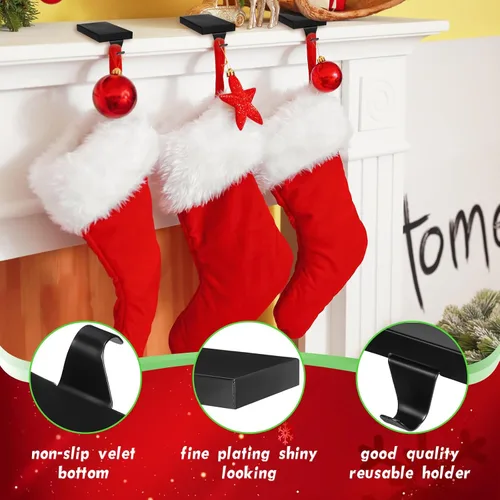 Miniatura 6 de Soportes de calcetines de Navidad de Zonon para repisa, ganchos de hierro resistentes para calcetines, mantel con almohadilla protectora