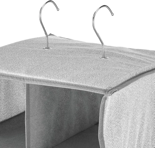 Miniatura 4 de mDesign Organizador de armario de tela suave, para zapatos, bolsos, embragues, accesorios, grande, 20 estantes sobre la barra de almacenamiento