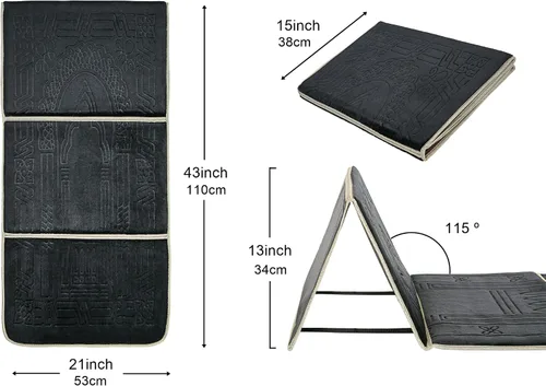 Miniatura 2 de Alfombra de oración con soporte de espalda/silla plegable de meditación y bolsillo de transporte (negro)