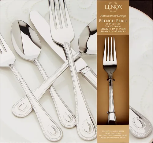 Miniatura 2 de Juego de Cubiertos Lenox para 12, Juego de Cubiertos French Perle de 65 Piezas con Utensilios para Servir, Servicio para 12, Elegantes Utensilios