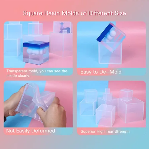Miniatura 6 de Moldes de silicona transparente, molde de resina epoxi cuadrado grande y profundo, moldes de fundición de silicona con soporte de madera