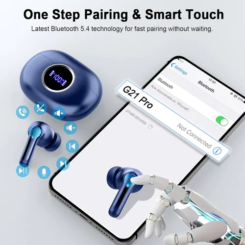 Miniatura 7 de Auriculares inalámbricos, auriculares Bluetooth 5.4 2025 3D Bass Hi-Fi estéreo de alta fidelidad, 4 micrófonos ENC con cancelación de ruido