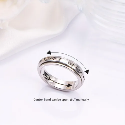 Miniatura 5 de FLYOW Anillo giratorio con texto en inglés "I am me", de plata de ley 925, con fases lunares, para aliviar la ansiedad, el estrés, seguir adelante