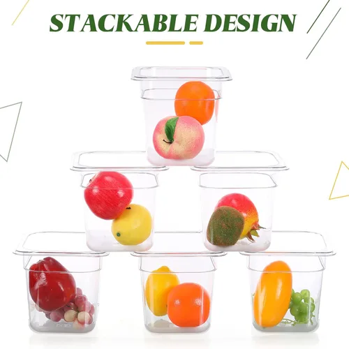 Miniatura 4 de Yinder 6 Piezas Bandejas de Plástico Transparente para Alimentos Tamaño 1/6 Recipientes de Policarbonato Apilables con Indicador de Capacidad