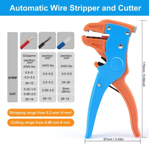 Miniatura 6 de Knoweasy pelacables automático y cortador, herramienta de pelado de alambre resistente 2 en 1 y herramienta de pelado de alambre para reparación