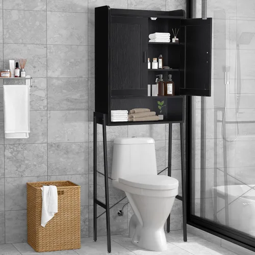 apexnova Gabinete de almacenamiento sobre el inodoro, estante organizador de baño de madera que ahorra espacio sobre el inodoro con puerta doble y