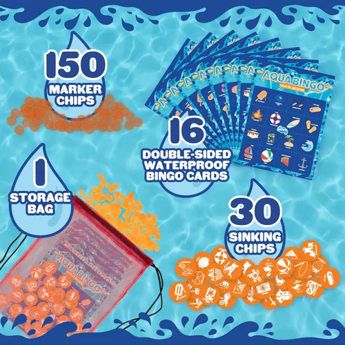 Miniatura 3 de Juego de buceo de bingo en piscina para niños, edición divertida de fiesta de verano, bucea y llama a 30 "números" de temática tropical hundida