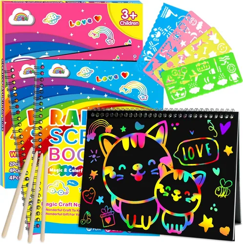 Miniatura 10 de ZMLM Regalo de manualidades de papel para rascar, paquete de 2 cuadernos de arcoíris, suministros de juguetes, rellenos para cesta de Pascua