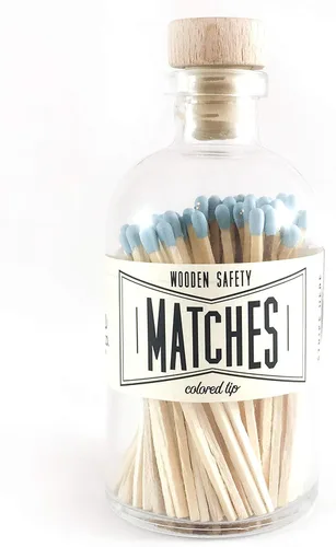 Vintage Apothecary Matches Powder Blue, Decorative Glass jar with Striker, Wooden Cork top, Candle Matches, matchsticks, Home Decor Gift