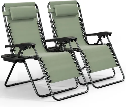 Miniatura 24 de Nestl Zero Gravity - Juego de 2 sillas de patio al aire libre con almohadas y bandejas portavasos, silla de campamento reclinable de malla de acero