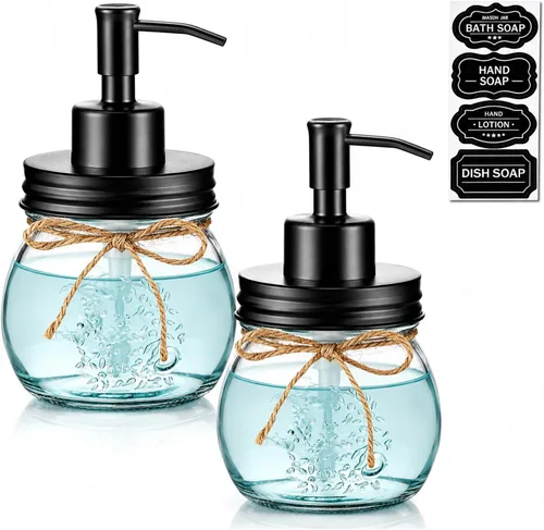 Miniatura 15 de Amolliar Dispensador de jabón líquido en tarro Mason de 10 onzas, bomba y tapa de acero inoxidable, bonita decoración de granja para cocina, baño
