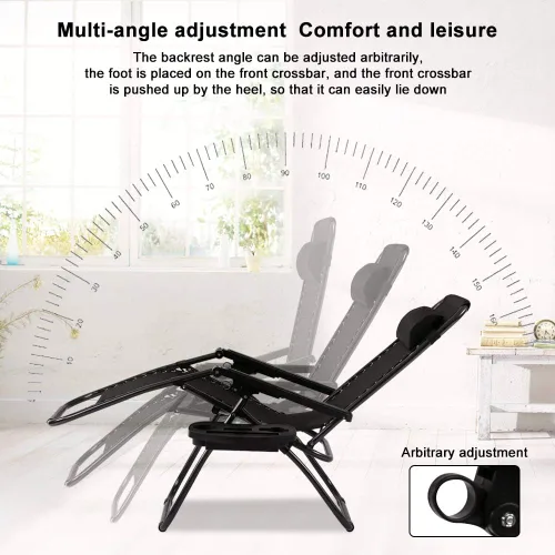 Miniatura 5 de Silla Zero Gravity para patio, tumbona, paquete de 2 sillas reclinables plegables ajustables para exteriores con bandeja portavasos, almohadas