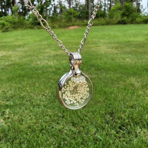 Miniatura 4 de Queen Anne's - Collar de encaje con colgante de flor prensada real en cristal hecho a mano, joyería de flores silvestres, collares de encaje
