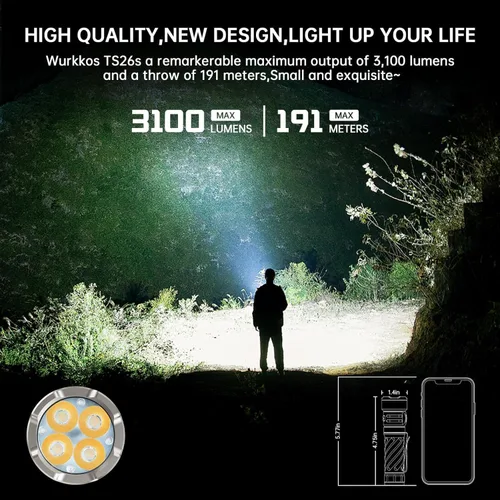 Miniatura 2 de Wurkkos TS26S linterna recargable, linterna LED de 3100 lúmenes de alto rendimiento 95CRI, tapa trasera magnética, 191 metros 5000K Boost