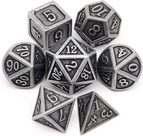 Miniatura 27 de Haxtec - Juego de dados de metal DND, dados poliédricos D&D compatibles con Dungeons and Dragons, regalo TTRPG, dados de metal bronce antiguo