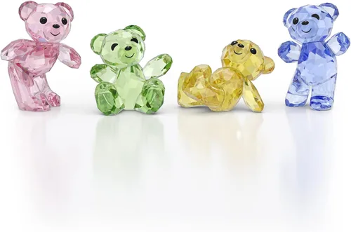 Swarovski Kris Bear - Juego de figuras del 30 aniversario de 4 osos pequeños en cristal rosa, verde, amarillo y azul, parte de la colección Kris Bear