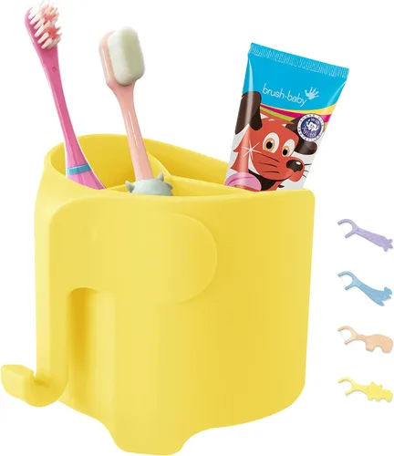 Miniatura 8 de Soporte para cepillos de dientes para niños, lindo soporte para cepillos de dientes de elefante para niños, soporte para pasta de dientes para baño