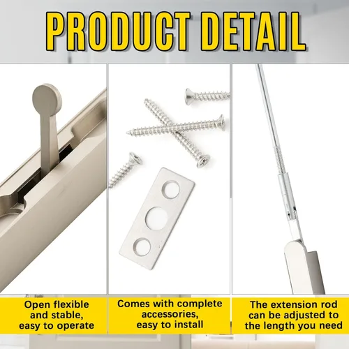 Miniatura 3 de Blulu 1 perno empotrado de palanca abatible extendida de 18 pulgadas para puerta doble, extralarga y resistente, aleación de zinc francesa