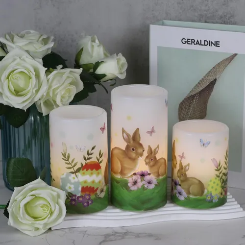 Miniatura 4 de Wondise Velas sin llama de conejo de Pascua con temporizador de 6 horas, velas de pilar a pilas con huevos de Pascua, lirios, velas LED parpadeantes