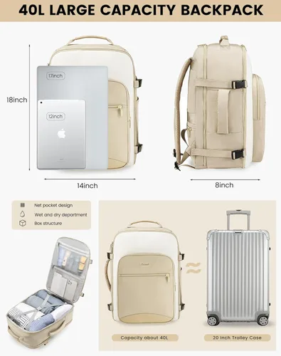 Miniatura 3 de LOVEVOOK Mochila de Viaje Grande para Mujeres Equipaje de Mano Mochila Bolsas de Artículos Personales Esenciales, Caqui-beige, Mochilas de viaje