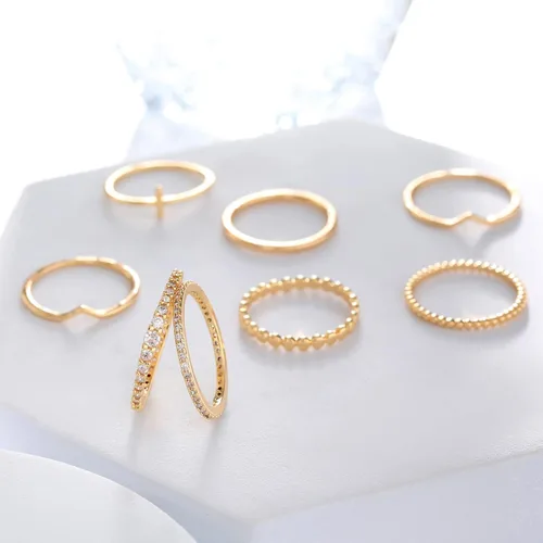 Miniatura 5 de RLMOON Juego de 8 anillos chapados en oro de 14 quilates y plata para mujer, anillo de diamantes de imitación de circonita cúbica, anillo