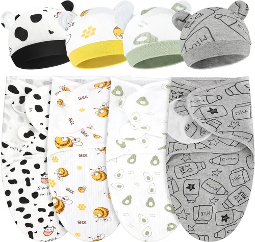 Miniatura 7 de Buryeah Paquete de 4 Mantas Envolventes para Bebés Prematuros con Gorro para Bebés Niños y Niñas de 3-7 Libras, Ropa para Recién Nacidos Prematuros
