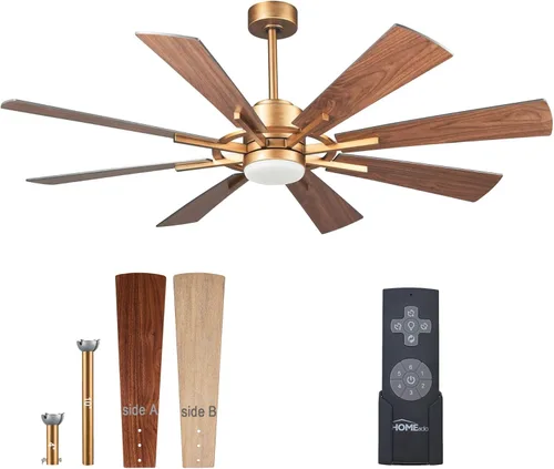 Miniatura 9 de Ventiladores de techo dorados de 60 pulgadas con luces y control remoto, modernos ventiladores de techo grandes para exteriores, para patios, motor