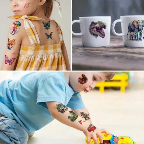 Miniatura 4 de CHARLENT Tatuajes Temporales para Niños - 320 Estilos Mixtos (36 Hojas) Juego de Calcomanías de Tatuajes para Niños y Niñas, Carro Dinosaurio Hawaii
