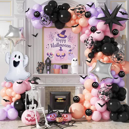 Miniatura 20 de Kit de Guirnalda de Arco de Globos de Halloween, 126 Piezas, Globos Negros y Naranjas con Globos de Calabaza BOO, Murciélagos de Aluminio, Globos