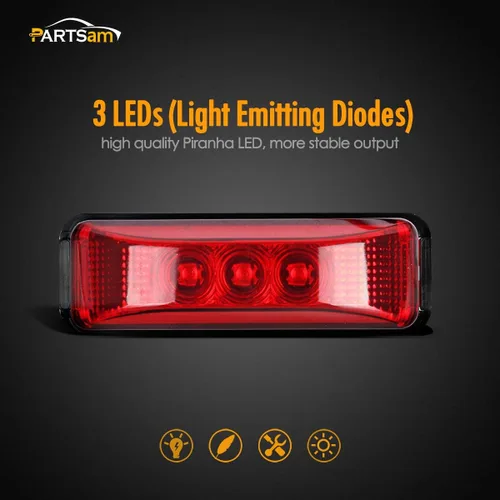 Miniatura 2 de Partsam 10 luces LED de 3.9 pulgadas, impermeables, color rojo, 3 LED, para remolque, camión, barco, DC12 V, luz LED facetada de línea fina