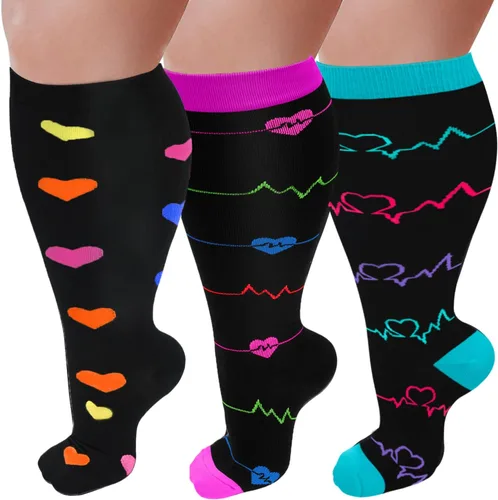 3 pares de calcetines de compresión de talla grande para mujeres y hombres, pantorrilla ancha de 20-33 mmhg, soporte extra grande hasta la rodilla