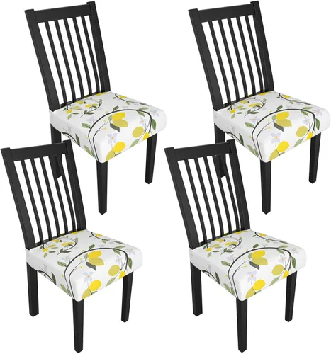 Miniatura 114 de Juego de 4 fundas elásticas para sillas de comedor, fundas para sillas de comedor con estampado floral, fundas para asientos de sillas con estampado