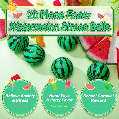 Miniatura 2 de 20 bolas de estrés a granel de 2.5 pulgadas de sandía para fiesta, mini bolas de espuma para aliviar el estrés, juguete sensorial con bolsas