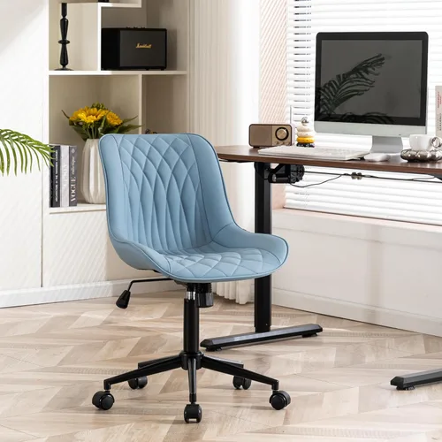 Miniatura 14 de YOUNIKE Silla de oficina ergonómica de piel sintética gris sin brazos, cómoda silla de escritorio con respaldo mecedor, bonita silla giratoria