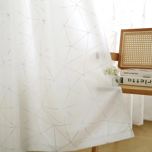 Miniatura 9 de Taisier Home Paneles de Cortinas de Ventana de Lino Dorado con Ojales Estampado de Lámina de Azulejos Geométricos Marroquíes Metálicos Cortinas